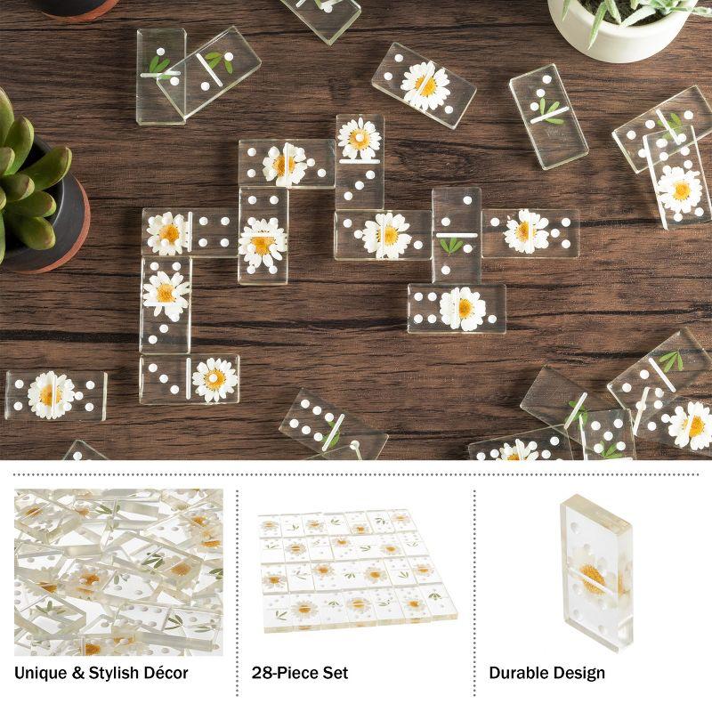 Acrylic Dominos Set - 28-Piece Domino Game with Display Box - Strategy Game, Tabletop Decoration and Modern Home Decor- Daisy