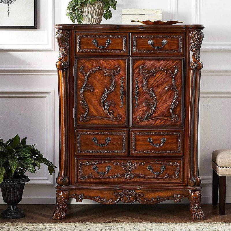 Dresden Cherry Oak 5-Drawer Chest with Carved Details