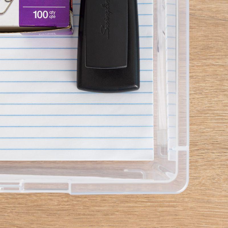 IRIS USA 12 Qt. Large Deep Clip Box, 4 Pack, Clear Plastic Storage Container Bins with Latching Lids, Seafoam Blue Buckles