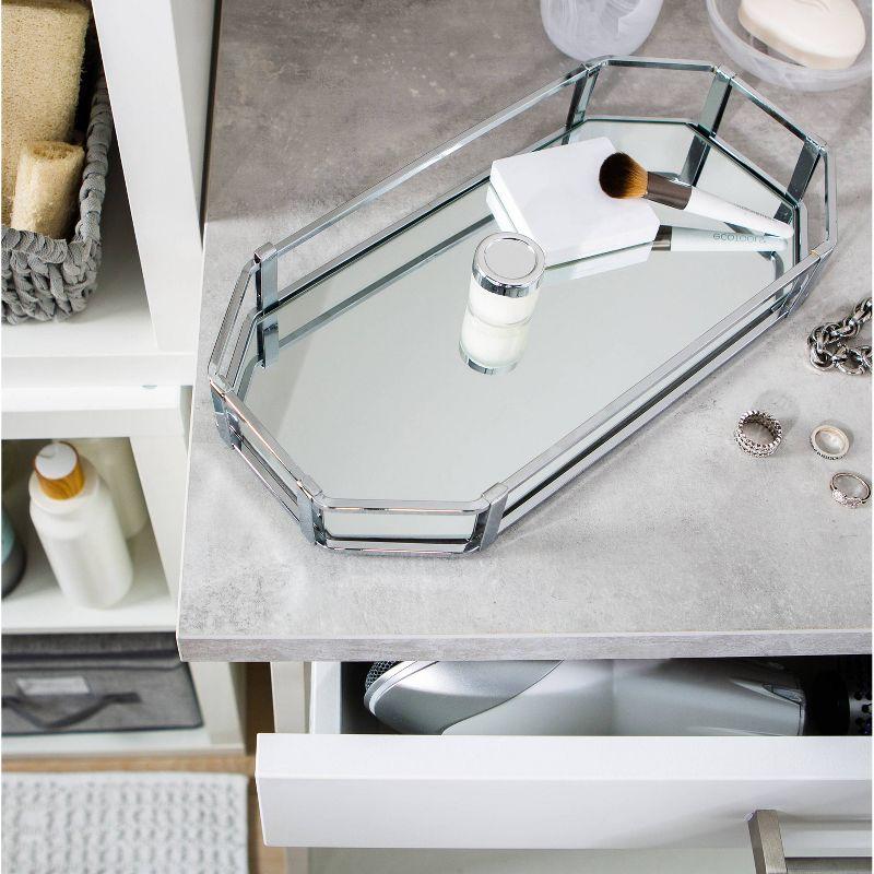 Octangular Design Bathroom Tray Chrome - Home Details: Steel Vanity Accessory, Spot Clean, 14.02" x 7.01" x 2.09"