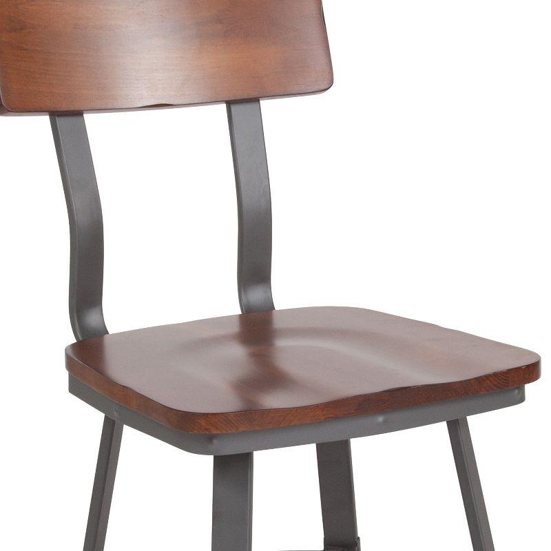 Modern-Industrial Gray Steel Side Chair with Rustic Walnut Wood Seat