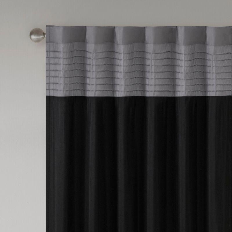 Black and Gray Faux Silk Pintuck Curtain Panel