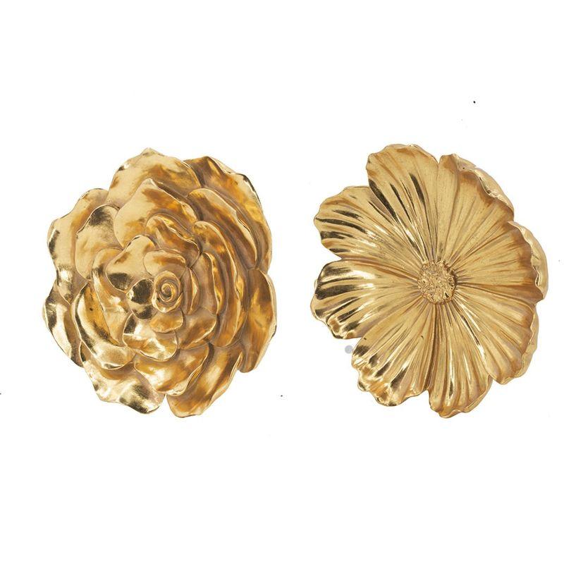 Set of 2 Floral Wall Accents Gold - A&B Home: Resin Botanical Art, Modern Decor with Hanging Loops