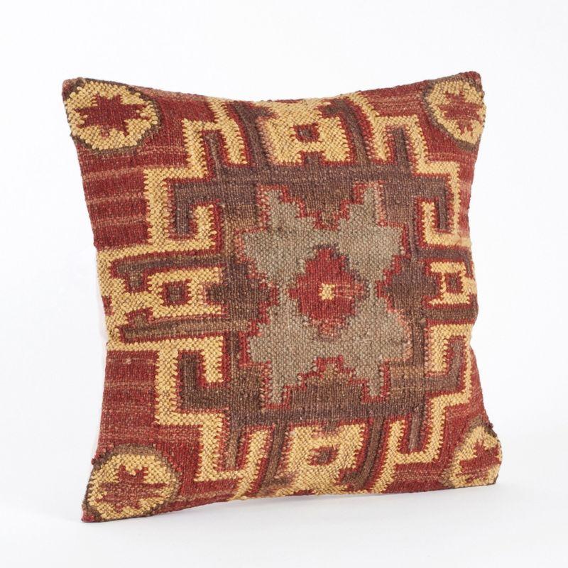 Saro Kilim Pillow Collection Wool Blend Reversible Throw Pillow