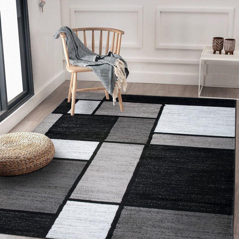 World Rug Gallery Contemporary Modern Boxed Color Block Gray 7'10"x10'2" Area Rug