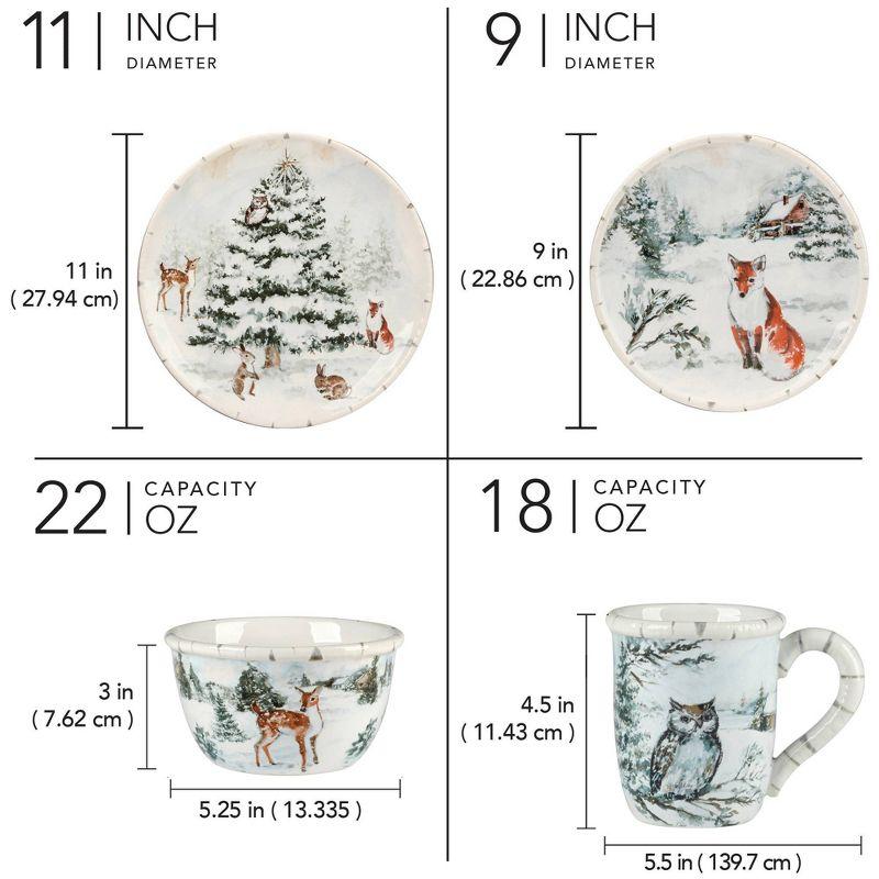 Winter's Frost 16pc Ceramic Dinnerware Set 4 Dinner 4 Dessert Plates 4 Mugs 4 Ice Cream Bowls