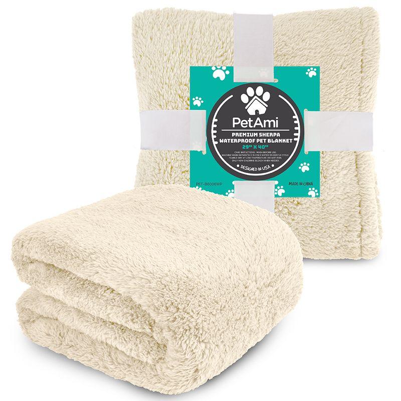 PetAmi Fluffy Waterproof Dog Blanket For Pet Cat Puppy, Soft Faux Shearling Throw Couch Cover, Plush Washable Reversible