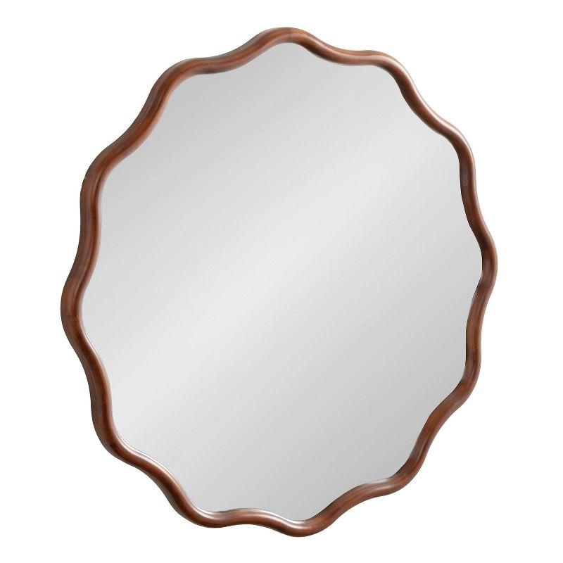 Walnut Brown 30" Round Scalloped Wood Vanity Mirror