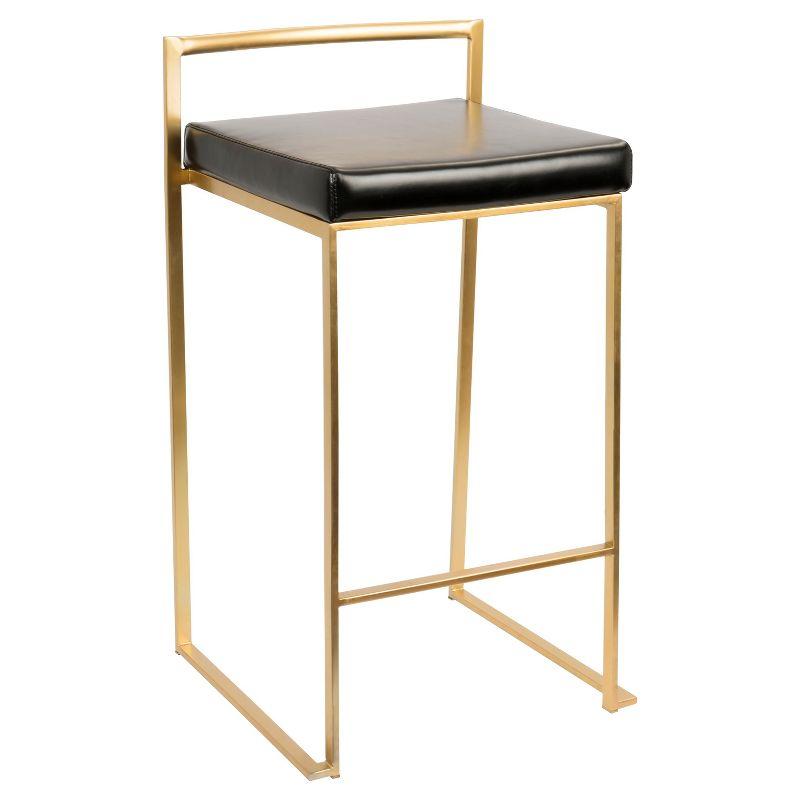 Set of 2 27" Fuji Contemporary Counter Height Barstool Black - Lumisource: Padded, Stackable, Metal Frame, Faux Leather