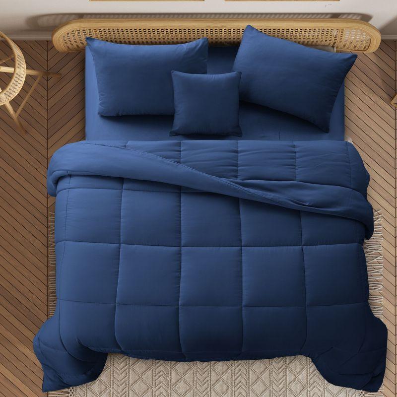Queen Comforter Set 5Pc Down Alternative Ultra Soft Solid Comforters with Shams, Decorative Pillow & Bed Skirt - Navy