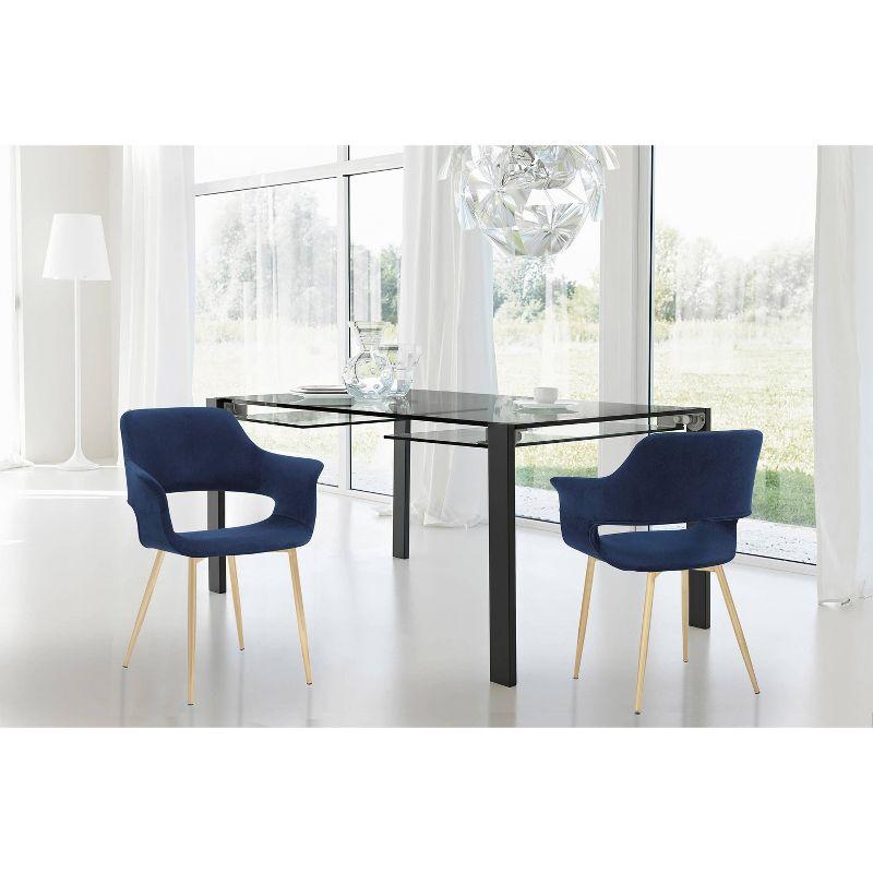 Gigi Velvet Metal Dining Room Chair Blue - Armen Living: Gold Legs, Ergonomic Back, High-Density Foam
