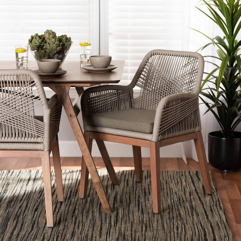 bali & pari Jennifer Woven Rope Mahogany Dining Armchair Gray/Walnut: Upholstered, No Assembly, Polyester/Cotton