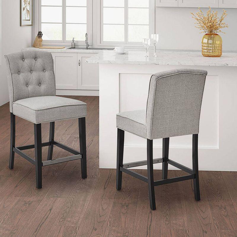 Madison Park 26" Light Grey Tufted Counter Stool with Wood Legs