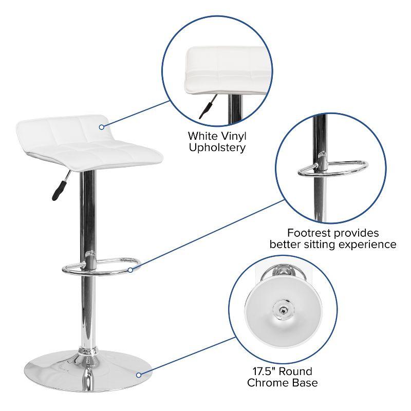 White Vinyl Adjustable Swivel Backless Barstool with Chrome Base