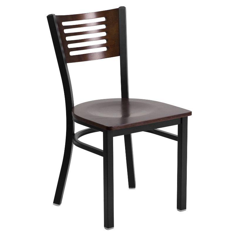 High Back Walnut Wood and Black Steel Slat Side Chair