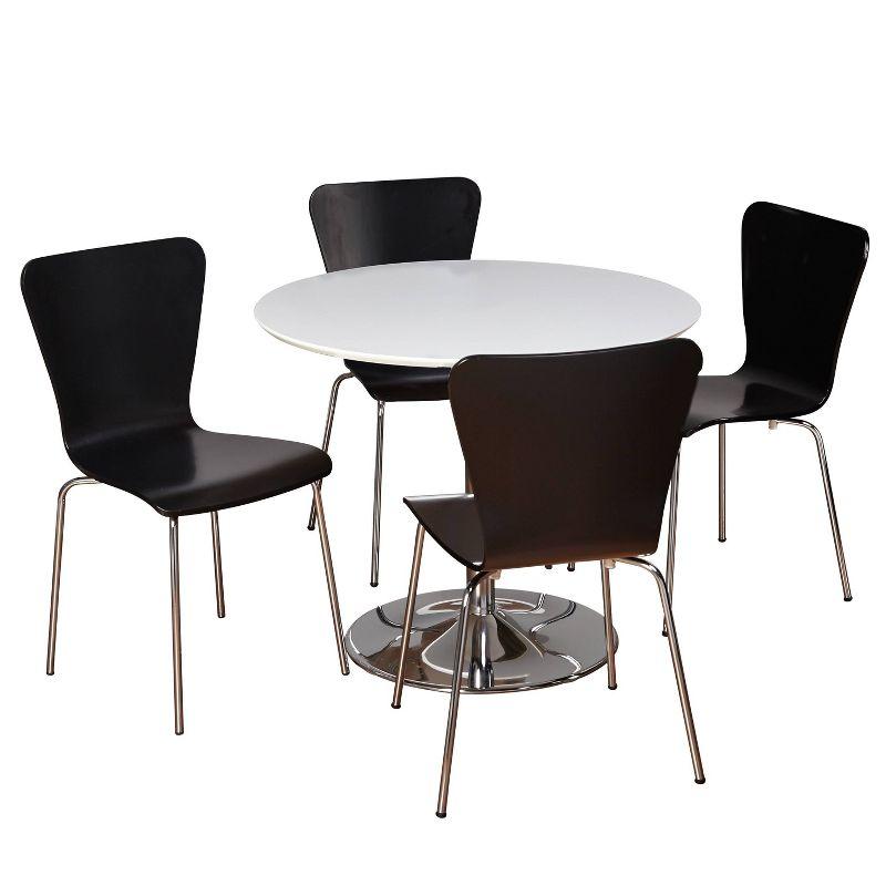 Modern Black and White Bistro Dining Set with 4 Chairs