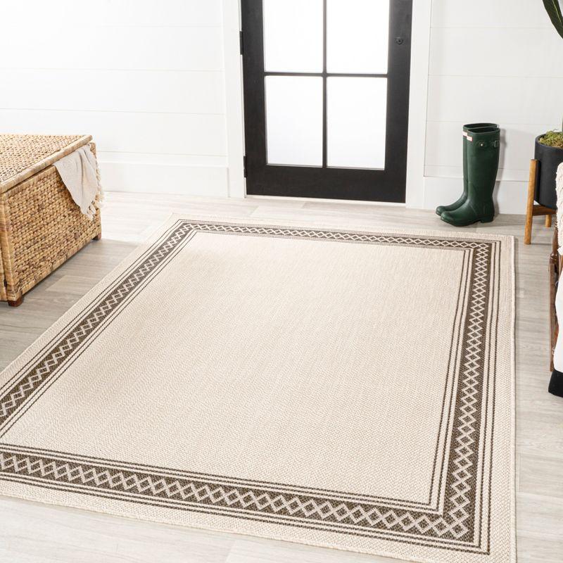 5' x 8' Lucia Classic Diamond Border Indoor/Outdoor Area Rug, Cream/Black - JONATHAN Y