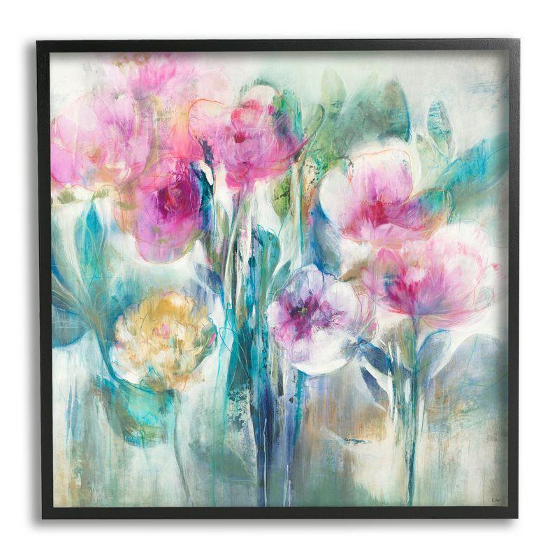 Delicate Rainy Flowers Pink Peonies Abstract Framed Art Print