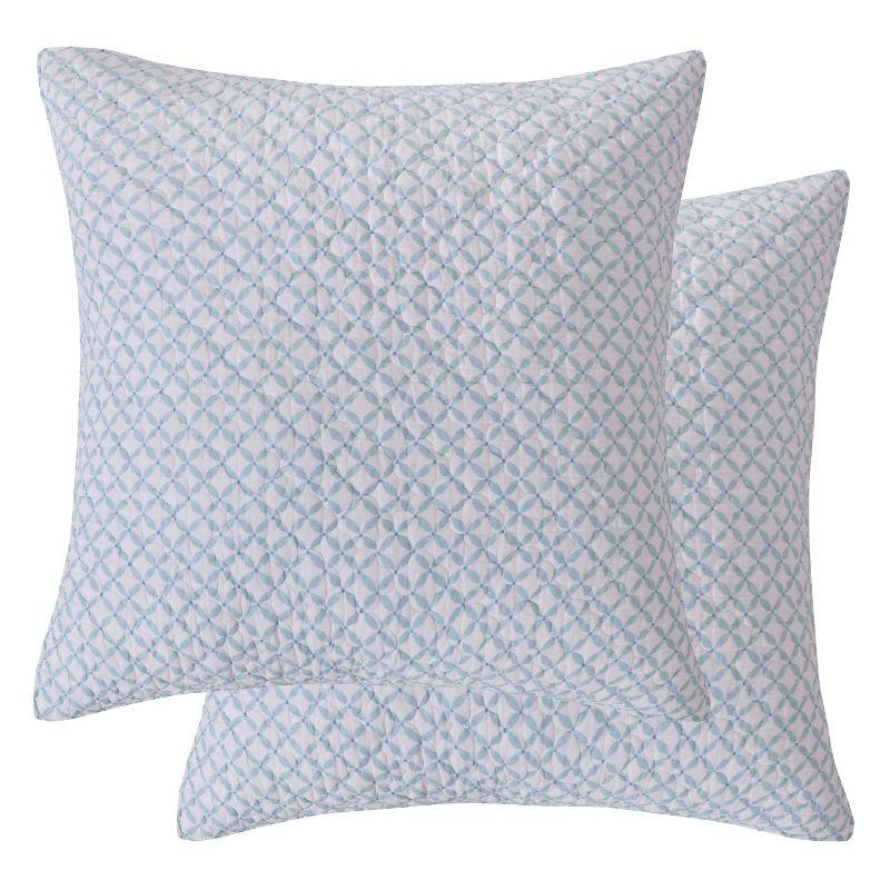 Cortona Geometric Checkered Blue and White Cotton Euro Sham Set