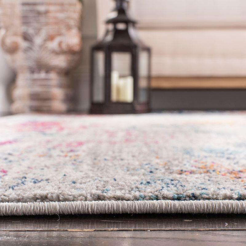 Boho Chic Gray and Multicolor Floral Motif Square Rug