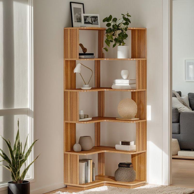 LITTLE TREE 64.96" 6 Tier Corner Bookshelf Walnut
