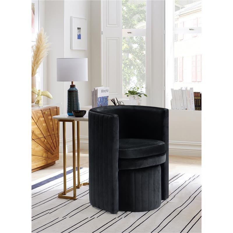 Meridian Furniture Selena Velvet Accent Chair and Ottoman Set in Black
