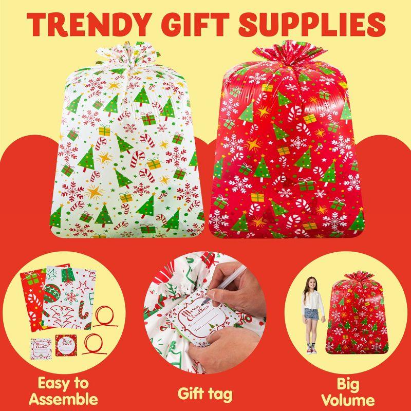 JOYFY 2 PCS Jumbo Christmas Bike Bags with Gift Tags - 72” x 60” Bags for Xmas Gift - Red + White