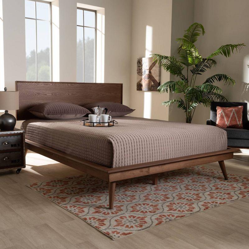 Baxton Studio King Karine Finished Wood Platform Bed Brown: Rubberwood Frame, No Box Spring Needed