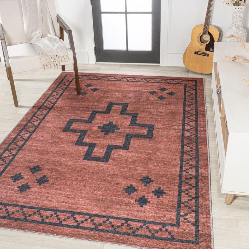 Korsa Geometric Medallion Machine-Washable Area Rug - JONATHAN Y