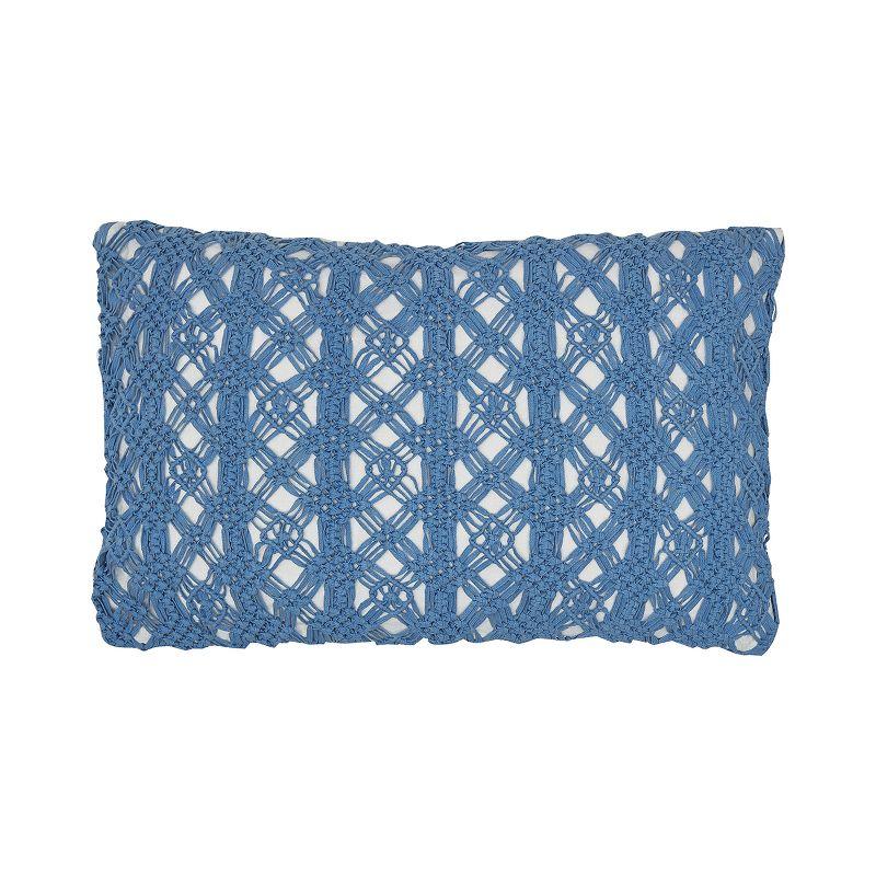 Blue Handcrafted Macramé Rectangular Throw Pillow with Zipper Closure