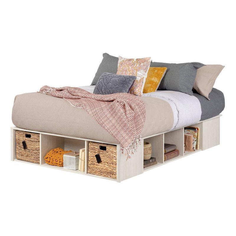 South Shore Full Lilak Storage Bed with Baskets Winter Oak/Rattan : Modern Bedroom Furniture, Particle Board Frame