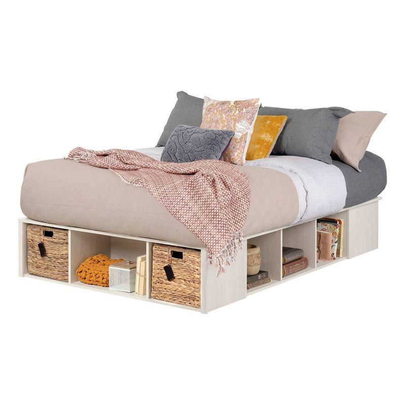 Lilak Storage Bed with Baskets Winter Oak and Rattan - South Shore