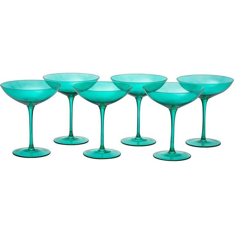 The Wine Savant Teal Colored Champagne & Cocktail Glasses, Beautiful Addition to Home Bar with a Unique Style & Decor - 6 pk