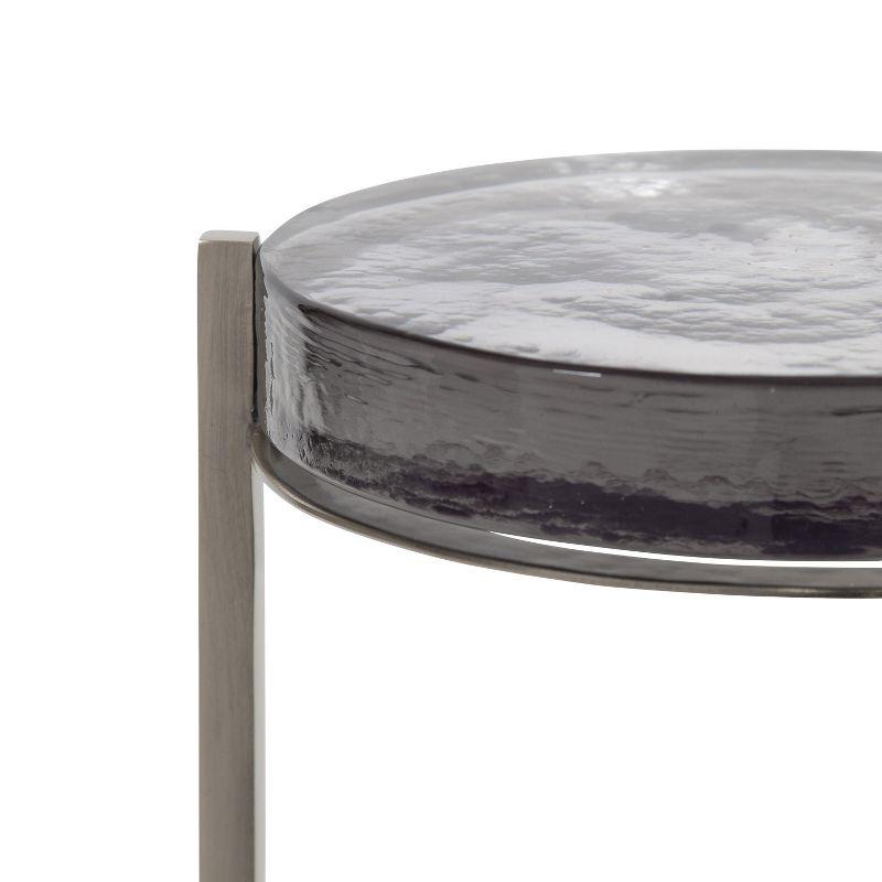 Elegant Round Wood and Glass Drink Table, 11.6" x 25.4"