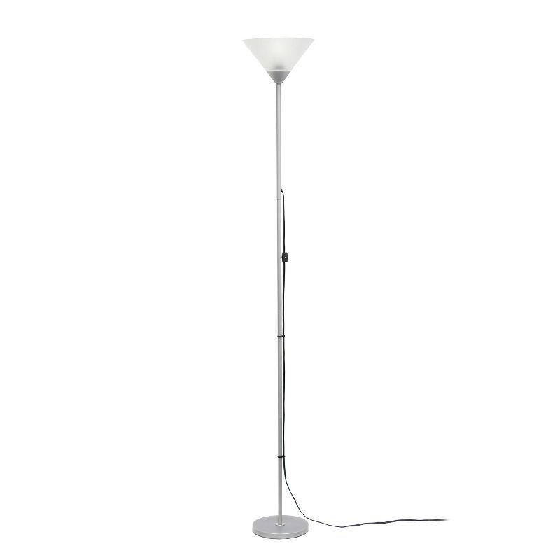 Sleek Silver Torchiere 17" Floor Lamp with White Cone Shade
