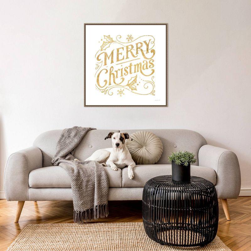 30"x30" White and Bright Christmas IV by Danhui Nai Framed Canvas Wall Art Print Bronze - Amanti Art