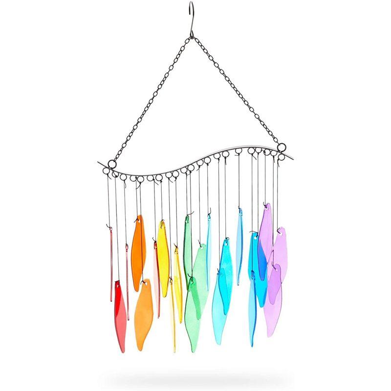 Colorful Rainbow Glass and Metal Wind Chimes for Indoor/Outdoor Decor