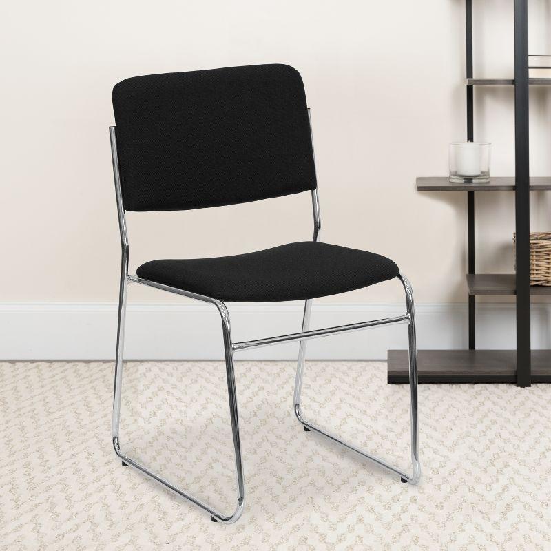 Black Fabric and Chrome Stacking Side Chair