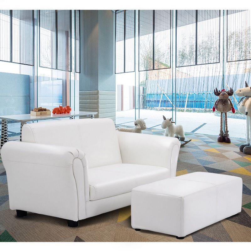 Tangkula Kids Sofa Upholstered Lounge Children Couch Ottoman w/ Armrest White