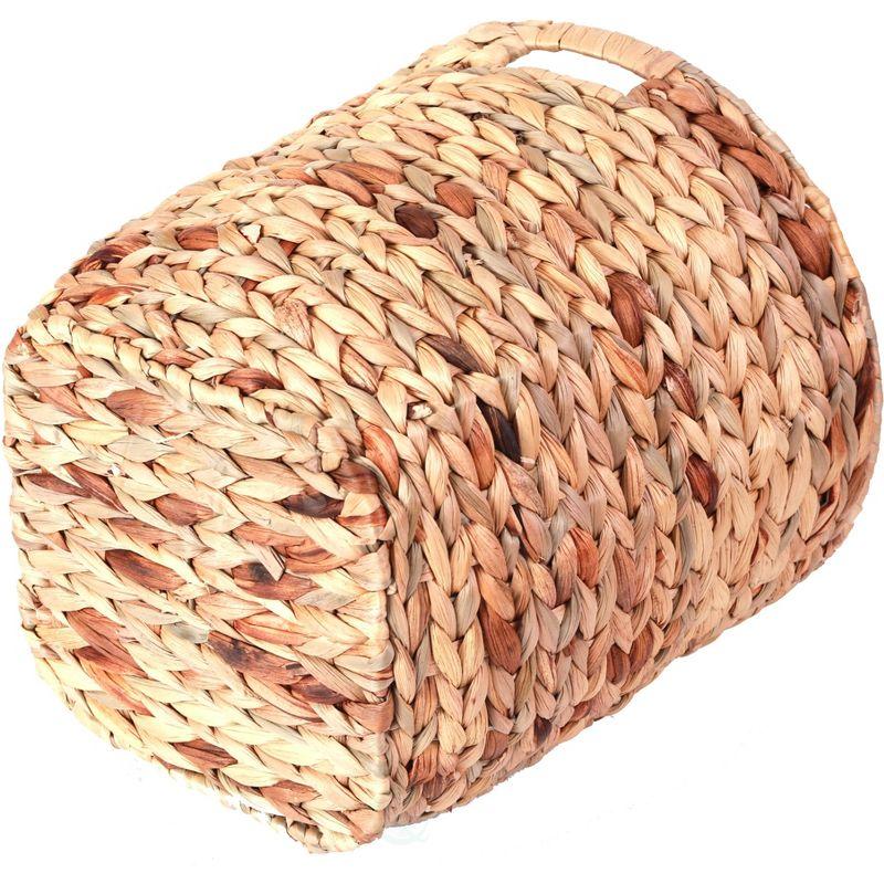 Large Round Water Hyacinth Wicker Basket with Handles - Handwoven Trash Bin for Bedroom, Bathroom, Home Office, Kitchen or Any Room in the House