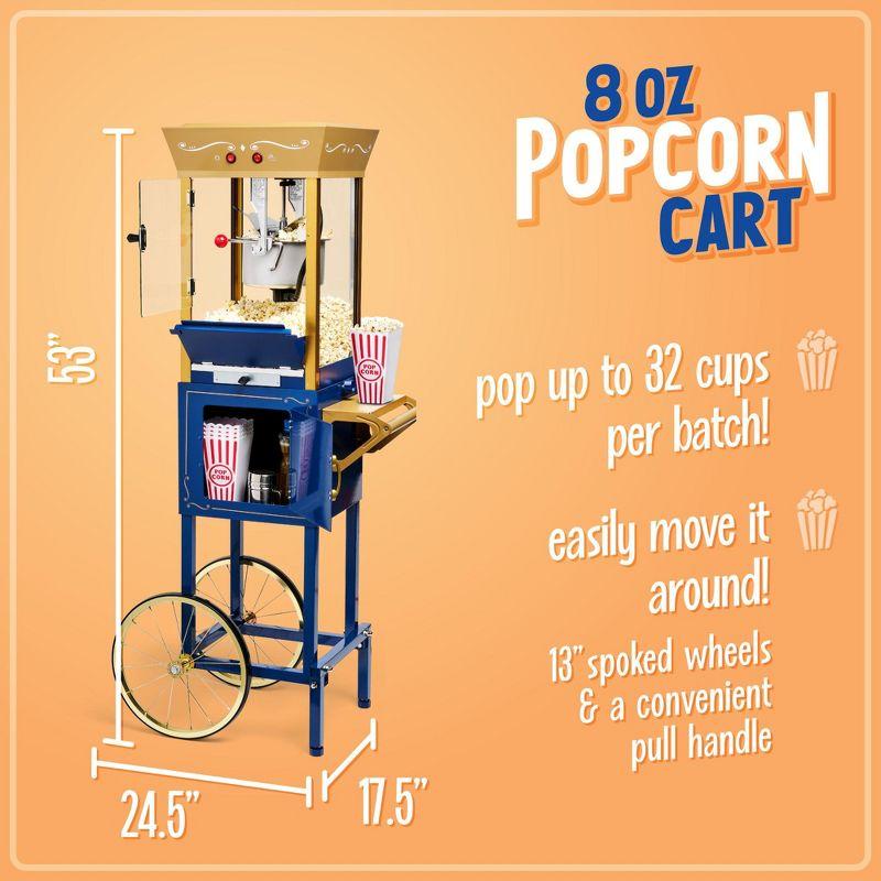 Navy and Gold Vintage Popcorn Cart with 8-Ounce Kettle