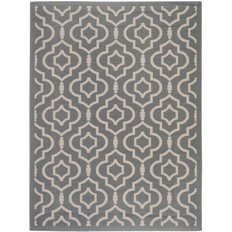 Anthracite and Beige Geometric 5' x 7' Outdoor Area Rug