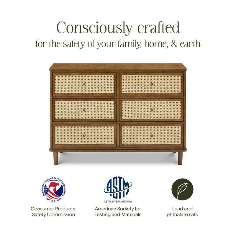 Natural Walnut and Blonde Cane 6-Drawer Dresser with Soft Close