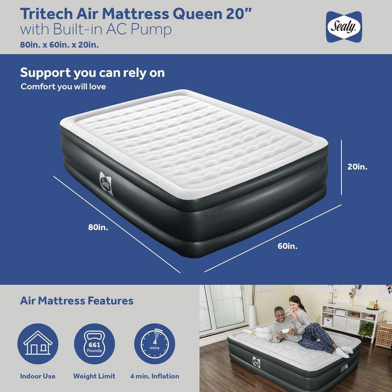 Bestway Sealy Tritech Inflatable Air Mattress Bed Queen 20" with Built-In AC Pump & Bag