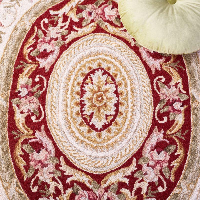 Elegant Ivory & Burgundy Hand-Knotted Wool Round Rug