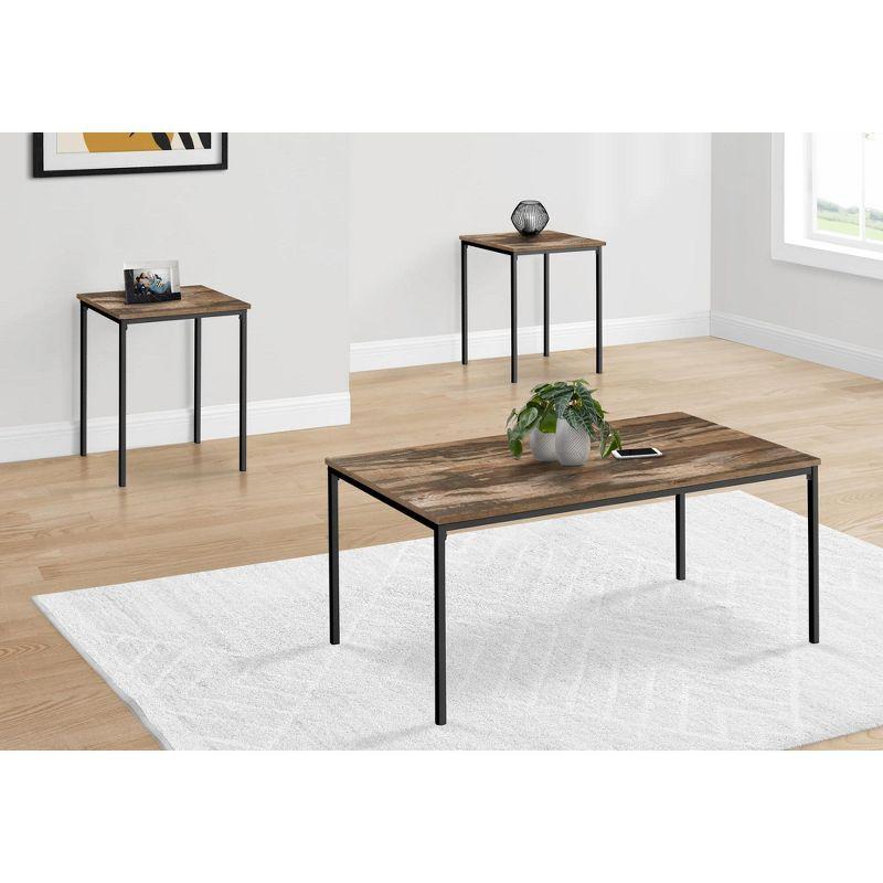 Monarch Specialties Table Set 3pcs Set Coffee End Black Metal Brown Reclaimed Laminate Contemporary Modern