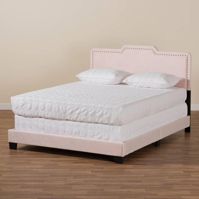 Full Benjen Glam Velvet Fabric Upholstered Panel Bed Pink - Baxton Studio: Silver Nailhead, Wood Frame