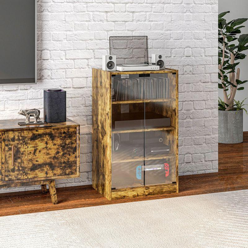 Rustic Brown 5-Tier Media Stand Cabinet with Glass Doors