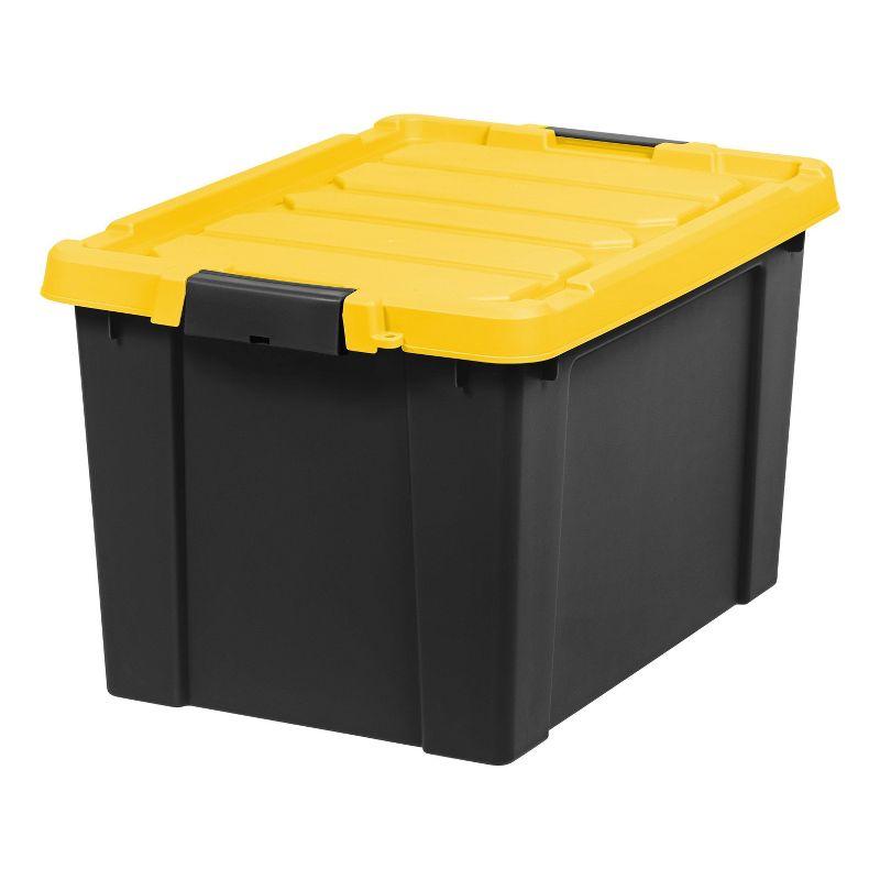 Iris 80 Qt./20 Gal. Heavy-duty Stackable Storage Tote in Black with Yellow Lid