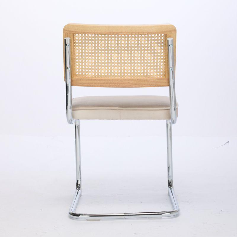 Orren Ellis Modern Dining Chairs Set Of 2, Velvet Accent Chairs With Natural Cane Back & Stainless Chrome Base, Famous Breuer Designed Chairs, Upholstered Rattan Kitchen Chairs